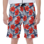 Red Hibiscus Tropical Pattern Print Men's Beach Shorts