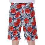 Red Hibiscus Tropical Pattern Print Men's Beach Shorts