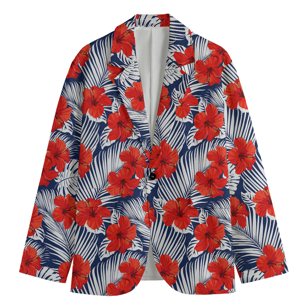 Red Hibiscus Tropical Pattern Print Men's Blazer