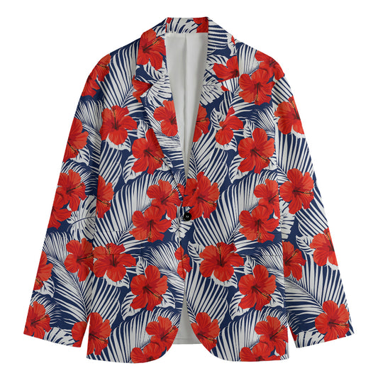 Red Hibiscus Tropical Pattern Print Men's Blazer