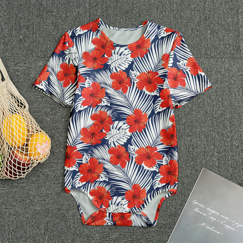 Red Hibiscus Tropical Pattern Print Men's Bodysuit