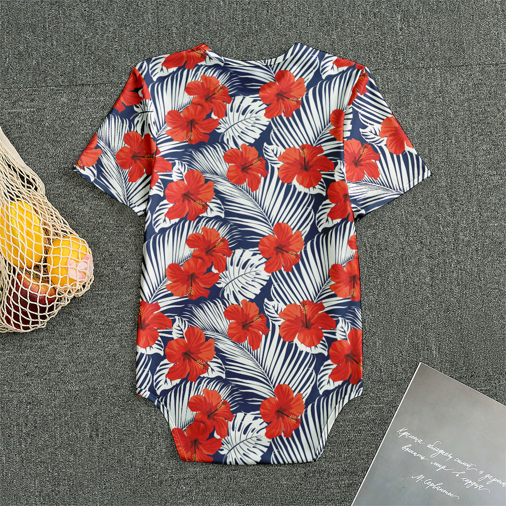 Red Hibiscus Tropical Pattern Print Men's Bodysuit