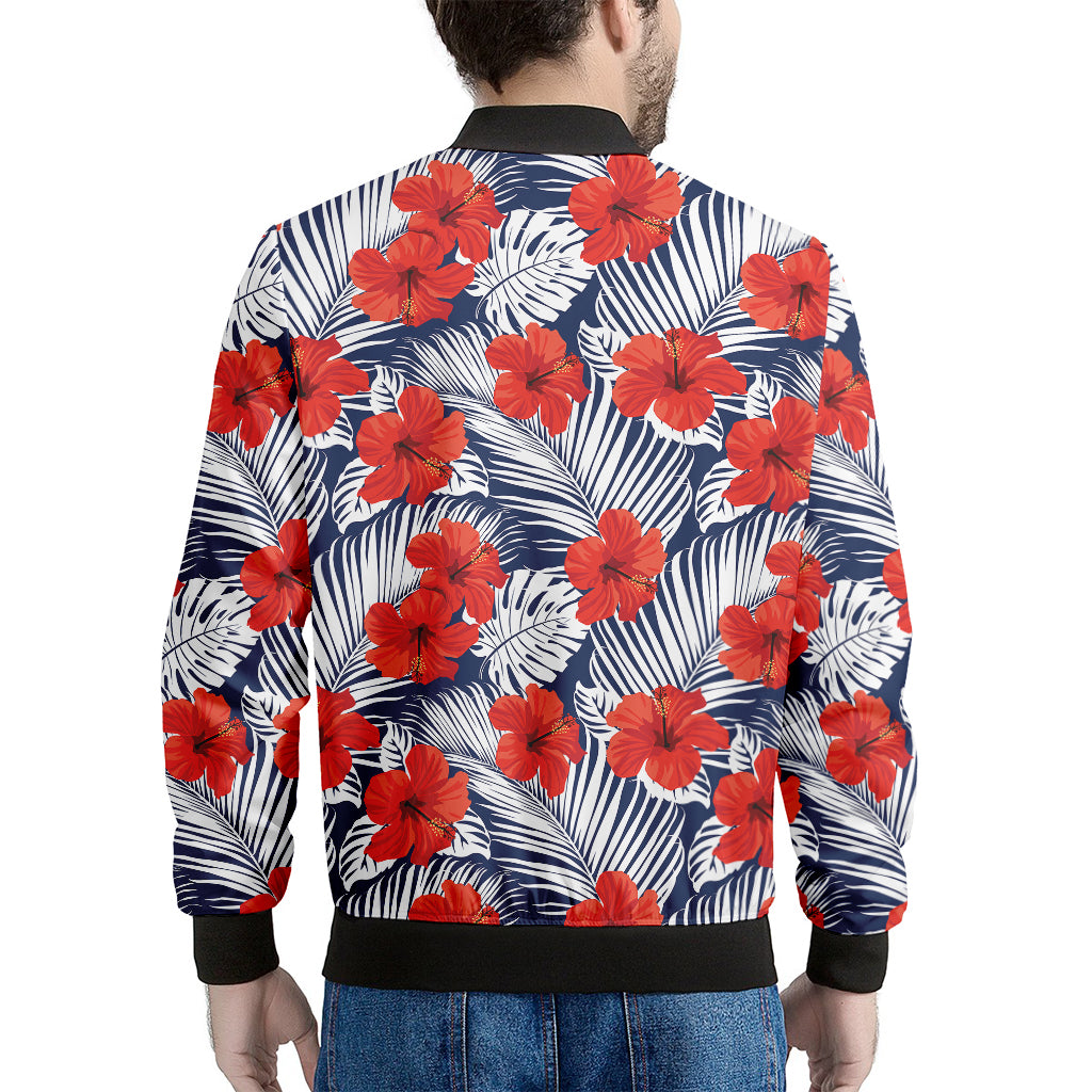 Red Hibiscus Tropical Pattern Print Men's Bomber Jacket
