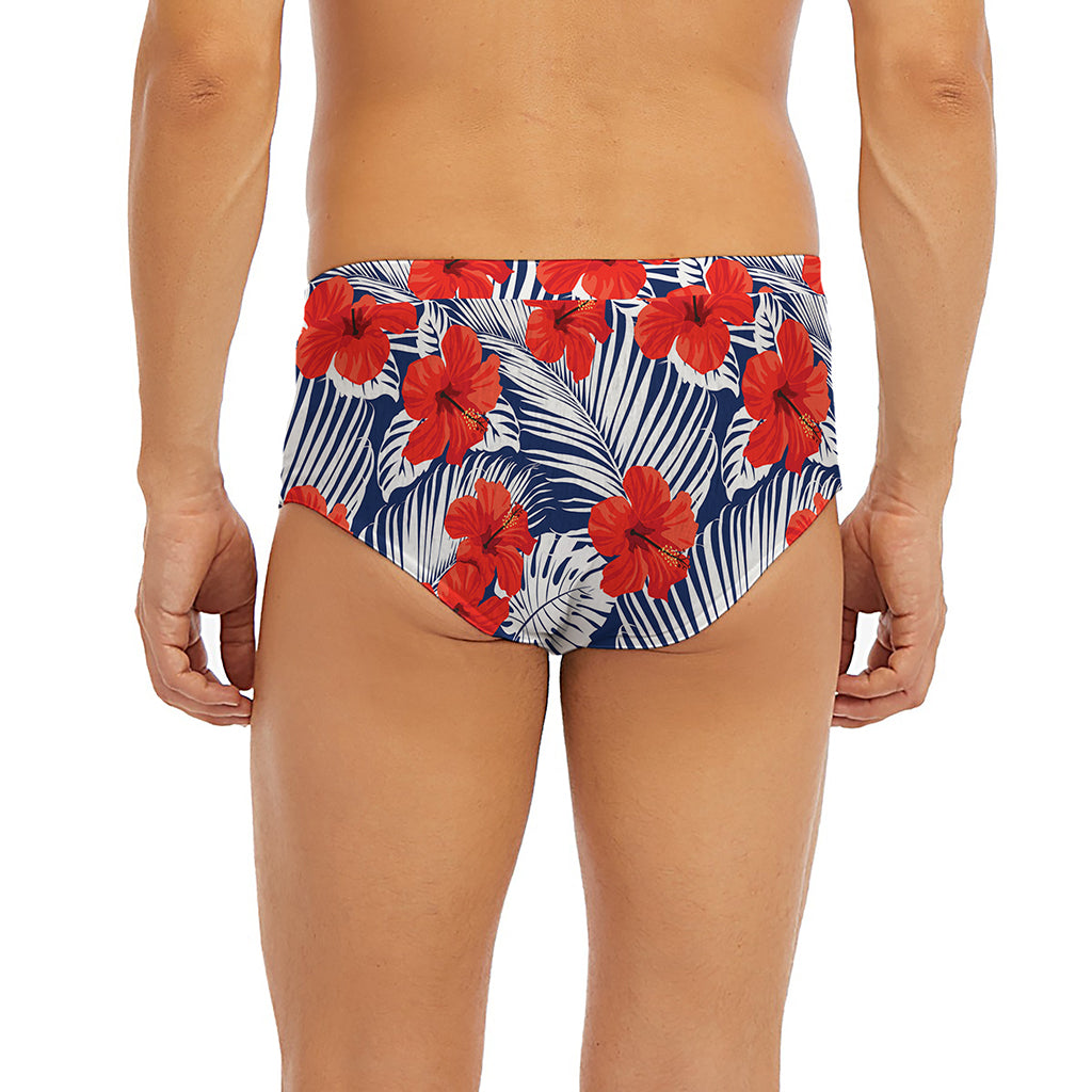 Red Hibiscus Tropical Pattern Print Men's Briefs