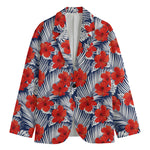 Red Hibiscus Tropical Pattern Print Men's Cotton Blazer