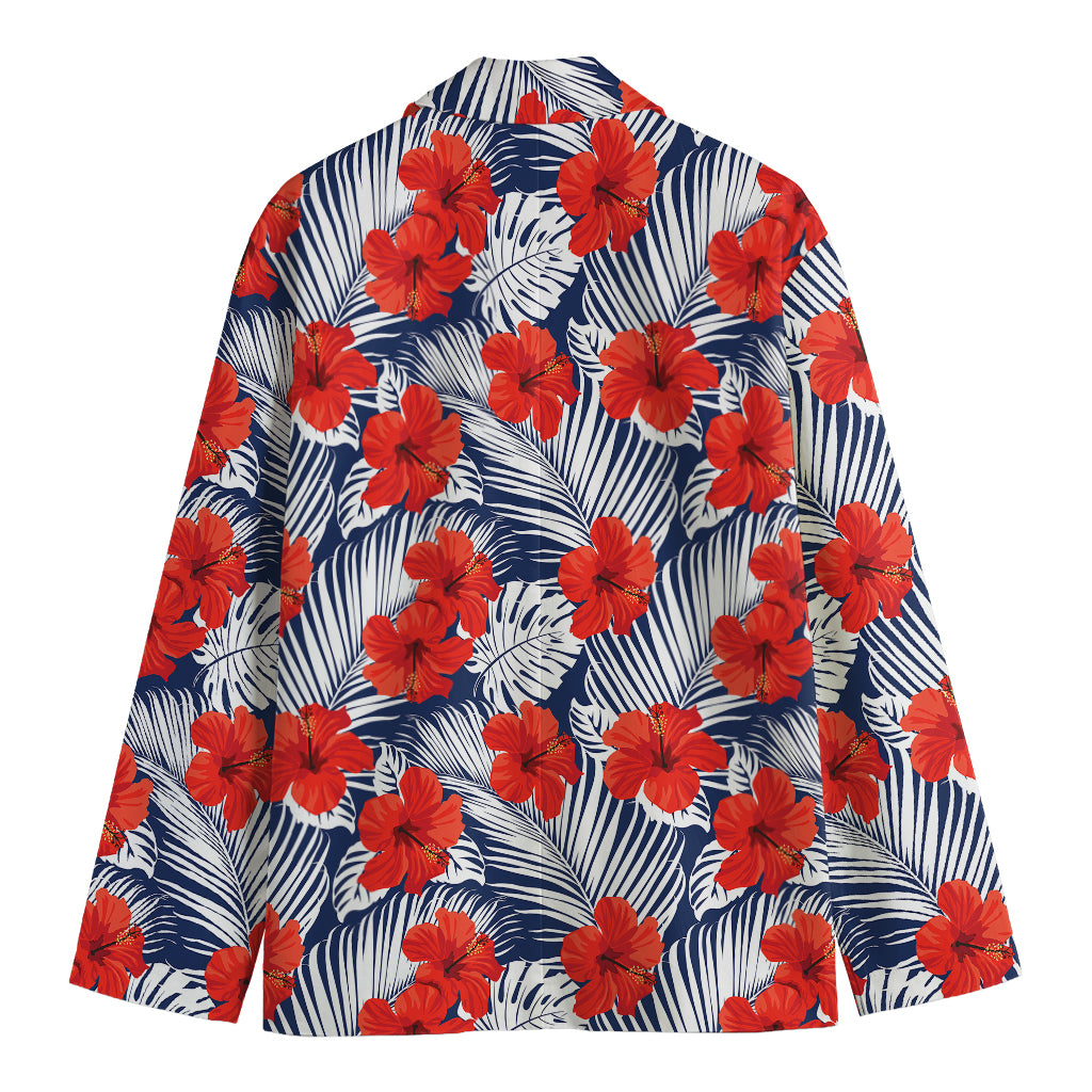 Red Hibiscus Tropical Pattern Print Men's Cotton Blazer