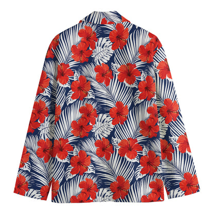 Red Hibiscus Tropical Pattern Print Men's Cotton Blazer