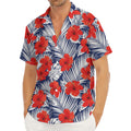 Red Hibiscus Tropical Pattern Print Men's Deep V-Neck Shirt