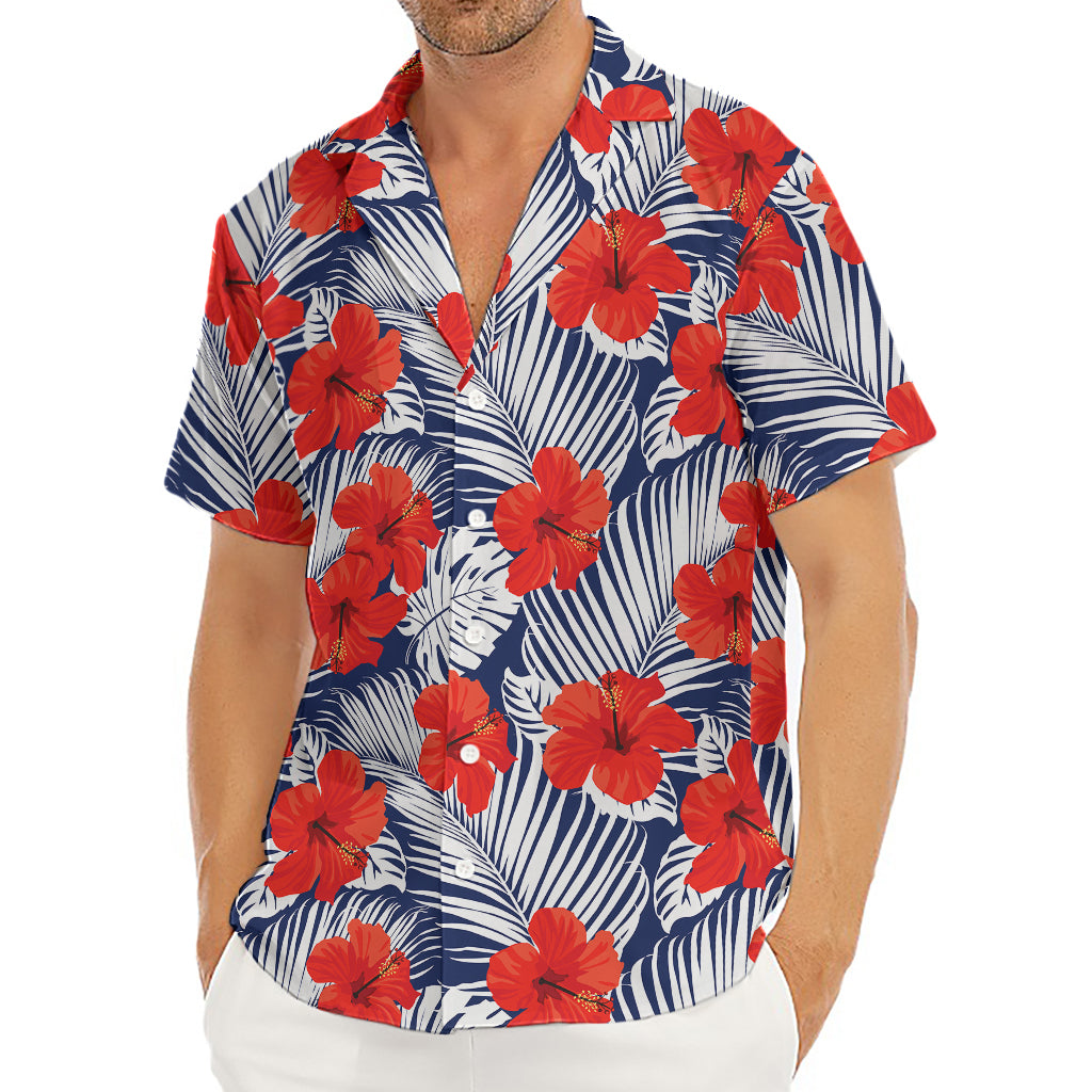 Red Hibiscus Tropical Pattern Print Men's Deep V-Neck Shirt