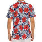 Red Hibiscus Tropical Pattern Print Men's Deep V-Neck Shirt