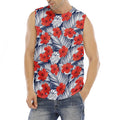 Red Hibiscus Tropical Pattern Print Men's Fitness Tank Top
