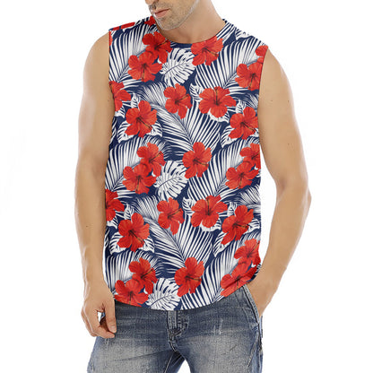 Red Hibiscus Tropical Pattern Print Men's Fitness Tank Top