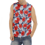 Red Hibiscus Tropical Pattern Print Men's Fitness Tank Top