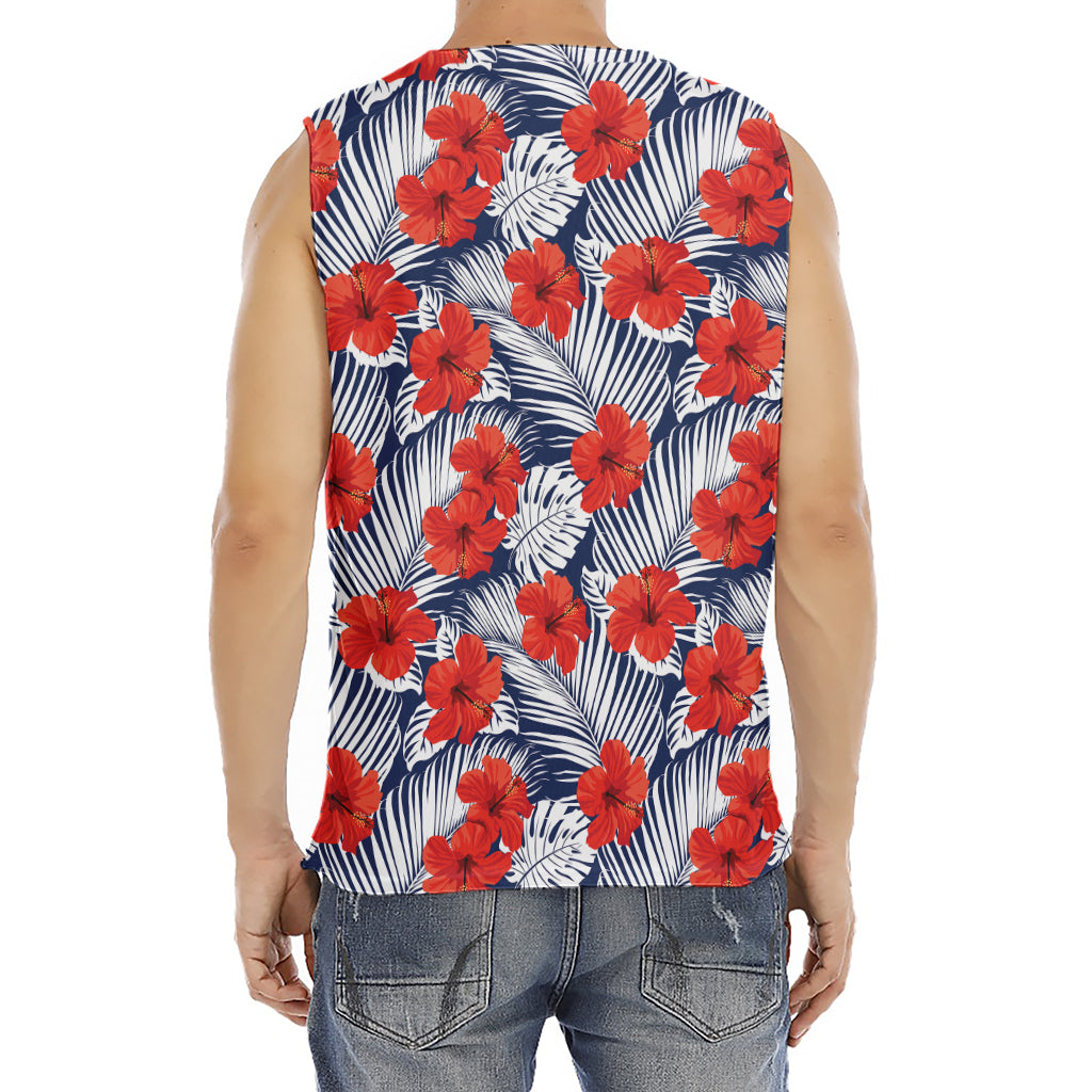 Red Hibiscus Tropical Pattern Print Men's Fitness Tank Top