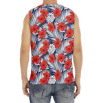 Red Hibiscus Tropical Pattern Print Men's Fitness Tank Top