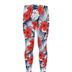 Red Hibiscus Tropical Pattern Print Men's leggings