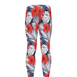 Red Hibiscus Tropical Pattern Print Men's leggings