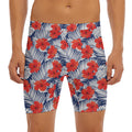 Red Hibiscus Tropical Pattern Print Men's Long Boxer Briefs