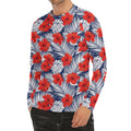 Red Hibiscus Tropical Pattern Print Men's Long Sleeve Rash Guard