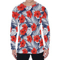 Red Hibiscus Tropical Pattern Print Men's Long Sleeve T-Shirt