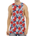 Red Hibiscus Tropical Pattern Print Men's Muscle Tank Top