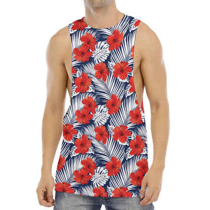 Red Hibiscus Tropical Pattern Print Men's Muscle Tank Top