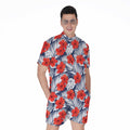 Red Hibiscus Tropical Pattern Print Men's Romper