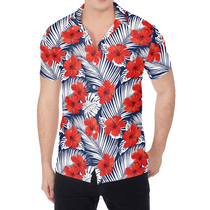 Red Hibiscus Tropical Pattern Print Men's Shirt