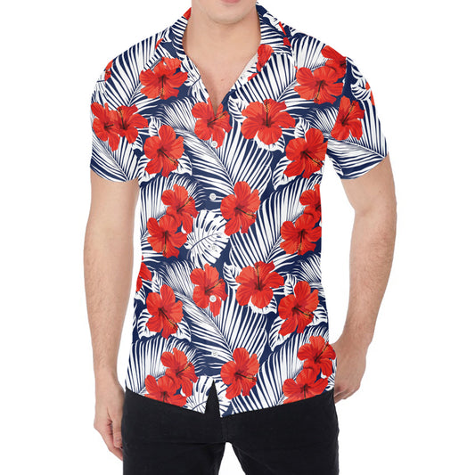 Red Hibiscus Tropical Pattern Print Men's Shirt