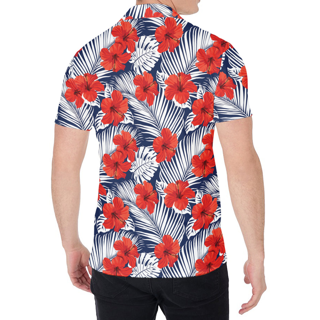 Red Hibiscus Tropical Pattern Print Men's Shirt