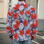 Red Hibiscus Tropical Pattern Print Men's Shirt Jacket
