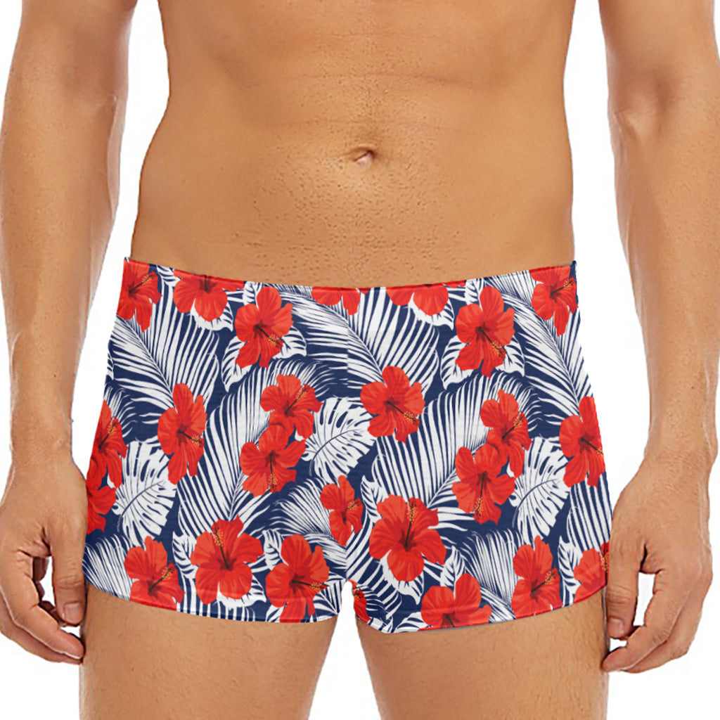 Red Hibiscus Tropical Pattern Print Men's Short Boxer Briefs