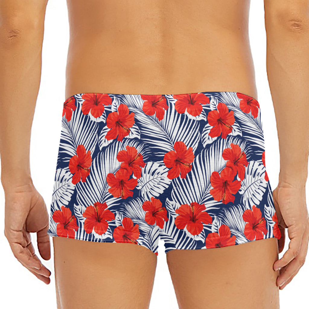 Red Hibiscus Tropical Pattern Print Men's Short Boxer Briefs