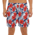 Red Hibiscus Tropical Pattern Print Men's Split Running Shorts