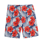 Red Hibiscus Tropical Pattern Print Men's Sports Shorts
