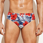 Red Hibiscus Tropical Pattern Print Men's Swim Briefs