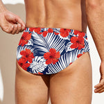 Red Hibiscus Tropical Pattern Print Men's Swim Briefs