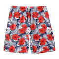 Red Hibiscus Tropical Pattern Print Men's Swim Trunks
