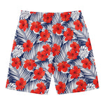 Red Hibiscus Tropical Pattern Print Men's Swim Trunks