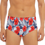 Red Hibiscus Tropical Pattern Print Men's Triangle Swim Briefs