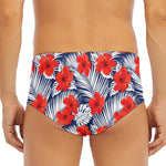 Red Hibiscus Tropical Pattern Print Men's Triangle Swim Briefs