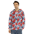 Red Hibiscus Tropical Pattern Print Men's Velvet Pullover Hoodie