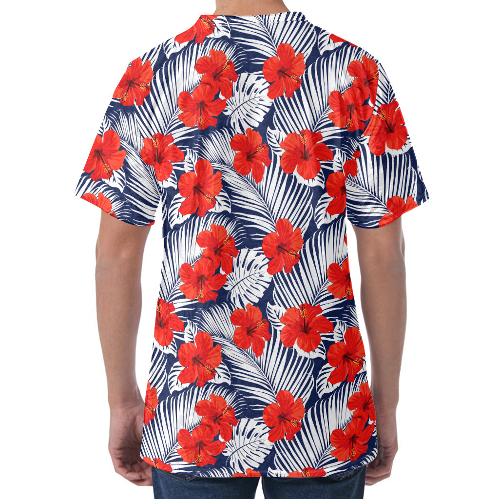 Red Hibiscus Tropical Pattern Print Men's Velvet T-Shirt