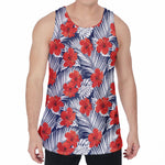 Red Hibiscus Tropical Pattern Print Men's Velvet Tank Top