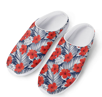 Red Hibiscus Tropical Pattern Print Mesh Casual Shoes