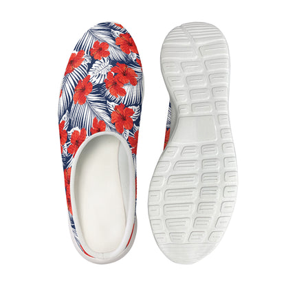 Red Hibiscus Tropical Pattern Print Mesh Casual Shoes