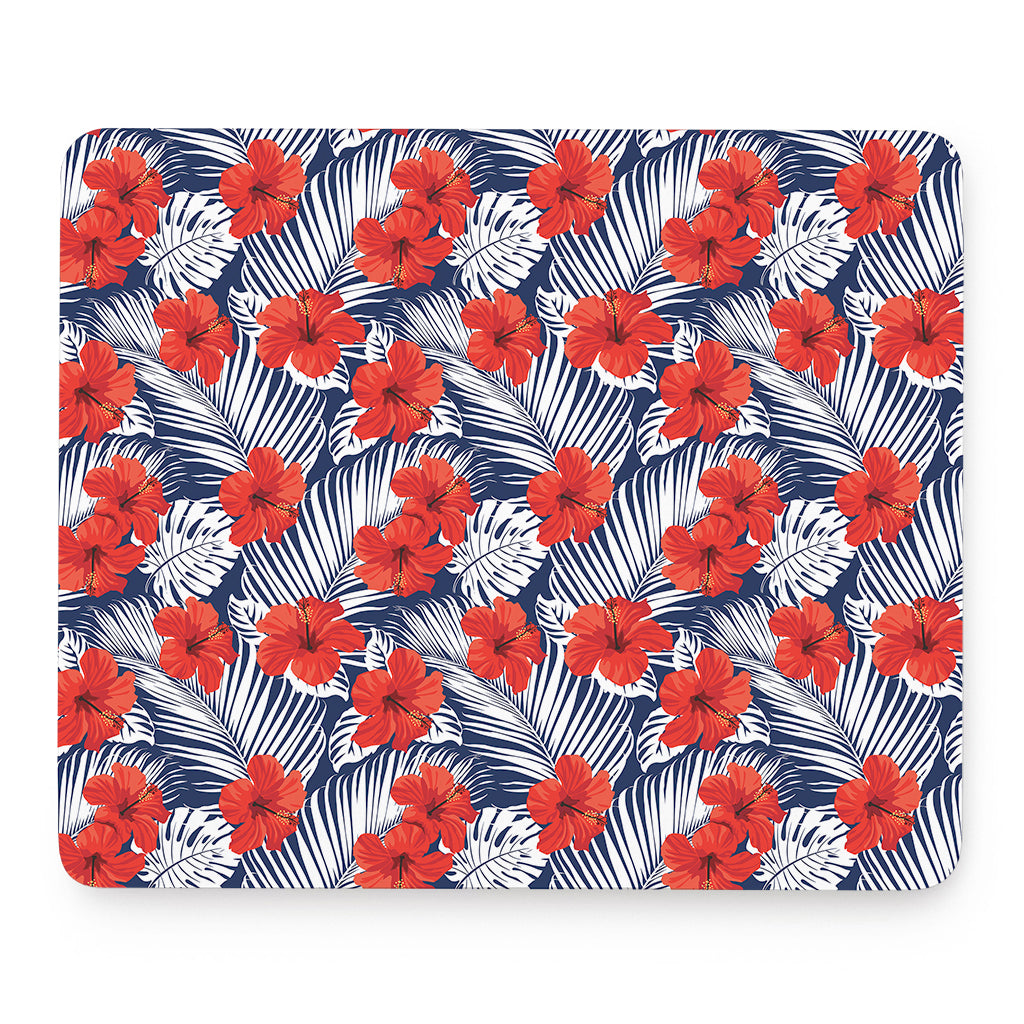 Red Hibiscus Tropical Pattern Print Mouse Pad