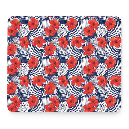 Red Hibiscus Tropical Pattern Print Mouse Pad
