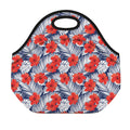 Red Hibiscus Tropical Pattern Print Neoprene Lunch Bag