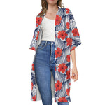 Red Hibiscus Tropical Pattern Print Open Front Beach Cover Up